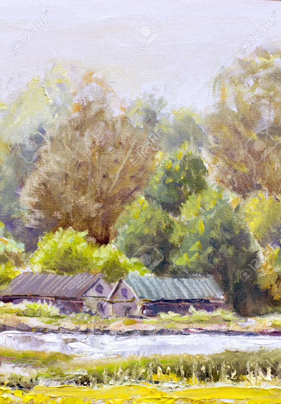 田舎の風景 油絵